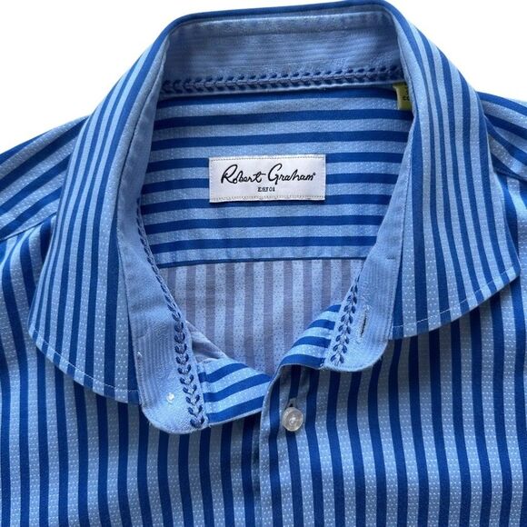 Robert Graham Long Sleeve Button Down Shirt Size 16.5 42 Blue Striped - Picture 4 of 14
